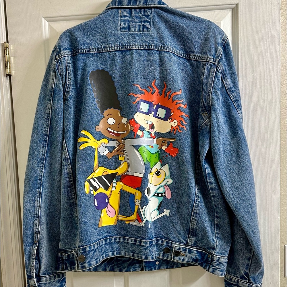 NICKELODEON DENIM JEAN JACKET rugrats hey arnold rockos modern life cat ADULT XL